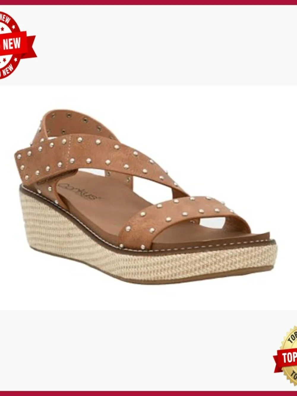 Strappy Wedge Sandals with Stud Detailing, Hook & Loop Closure, 2-Inch Heel